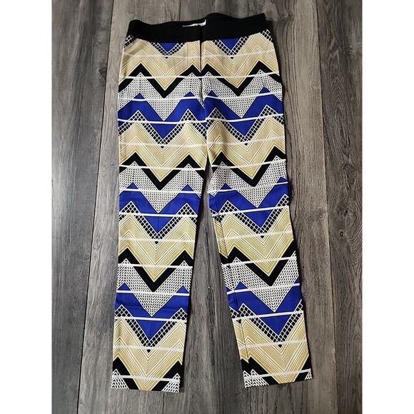 Trina Turk Monie Skinny Capri Pants Blue & Gold Herringbone Size 4 - Picture 2 of 3